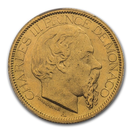 1884-A Monaco Gold 100 Francs Charles III MS-63 PCGS 1884-A Monaco Gold 100 Francs Charles III MS-63 PCGS